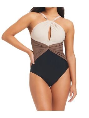 BEYOND CONTROL tri-color tummy control plus size 16 one piece swimsuit NWT